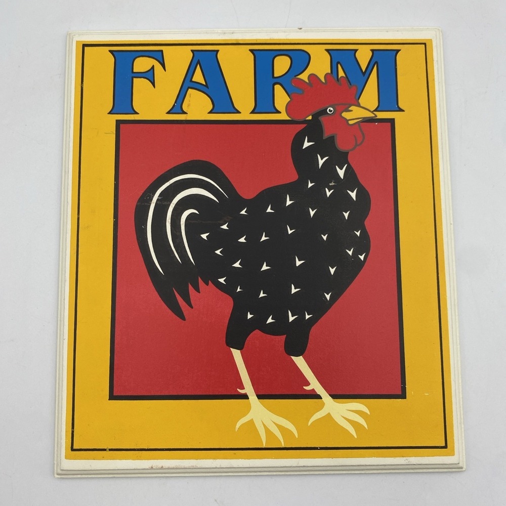 Vintage Pair of Wood Rooster Chicken Farm Eggs Wall Decor Signs‎ Colorful Rustic - Picture 2 of 7